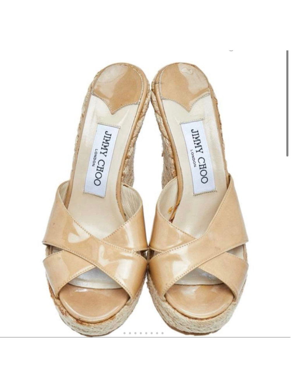 EUC Jimmy Choo Beige Patent Leather Espadrille Wedges Size 39/9 - Picture 3 of 6